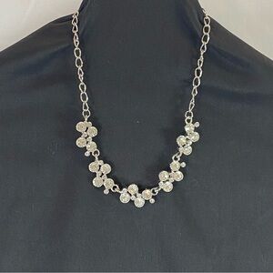 Silver Rhinestone Cluster Statement Necklace